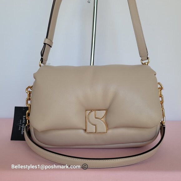 KATE SPADE Dakota Puffy Smooth Leather Convertible Crossbody Bag- Feather color
